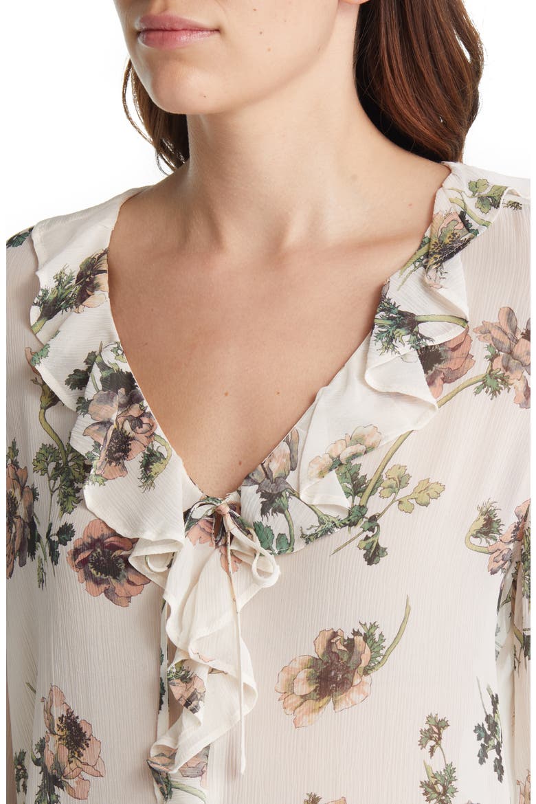 Karin Floral Print Sheer Silk Blouse, Alternate, color, WHITE MULTI