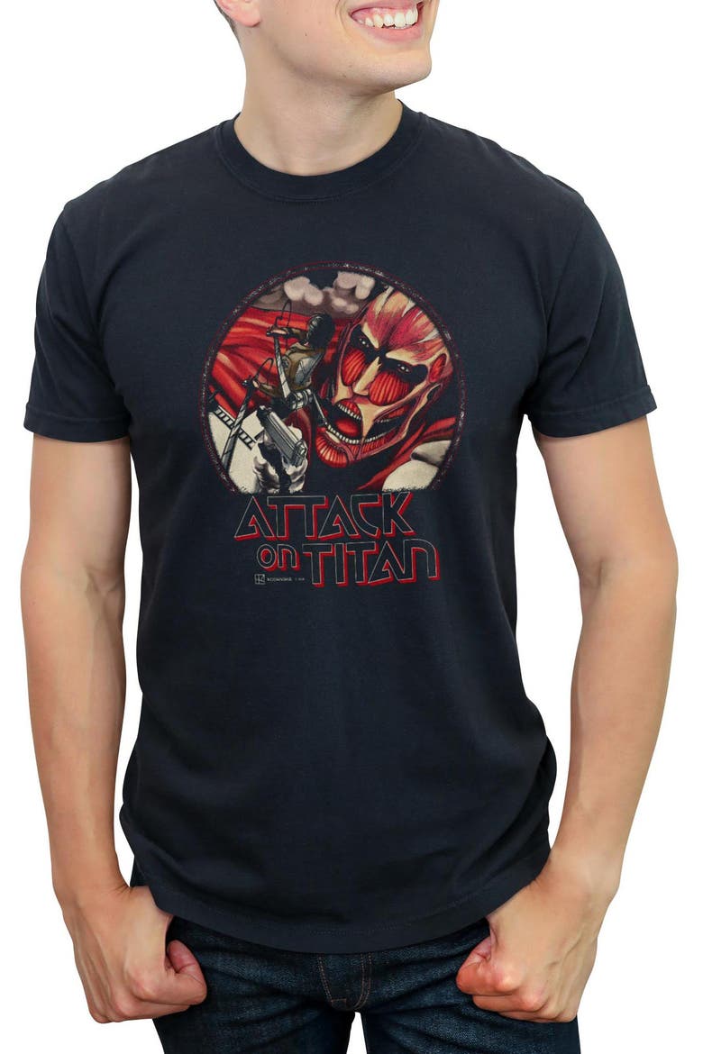 Men's Attack on Titan Eren Vs. Colossal Cover  Graphic T-Shirt, Main, color, Black