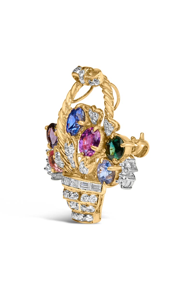 Haus of Brilliance Gold 1 1/10 Cttw Diamond and Gemstone Floral Pendant Brooch Pin, Alternate, color, Yellow