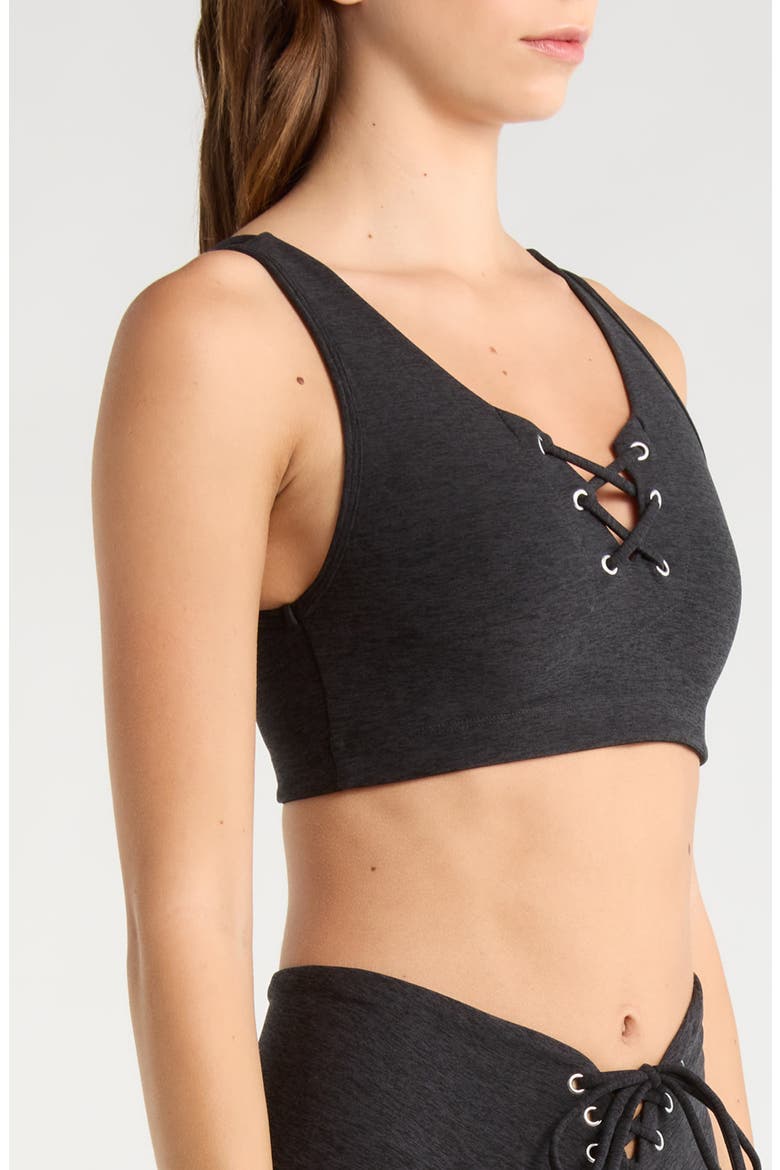 Football Stretch Sports Bra, Alternate, color, HEATHER BLACK