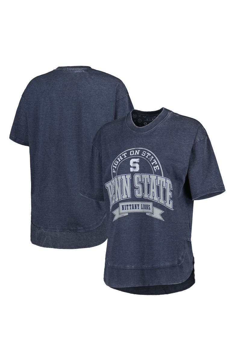 PRESSBOX Women's Pressbox Heather Navy Penn State Nittany Lions Vintage Wash Poncho Captain T-Shirt, Main, color, 