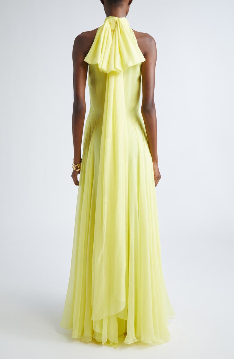 Givenchy Bow Back Pleated Silk Chiffon Gown, Alternate, color, Acid Yellow