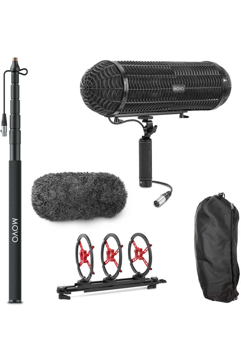 Location Sound Production Bundle with 9.8-Foot Boom Pole and Blimp Windscreen for Shotgun Microphones, Main, color, Black