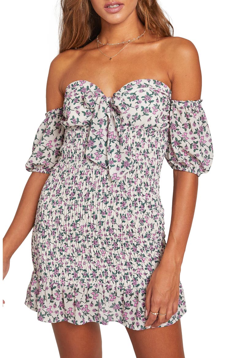 Garden Party Off the Shoulder Minidress, Alternate, color, IVORY PINK FLORAL