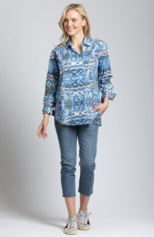 Apny Paint Splatter Boyfriend Poplin Button-up Shirt In Blue Multi