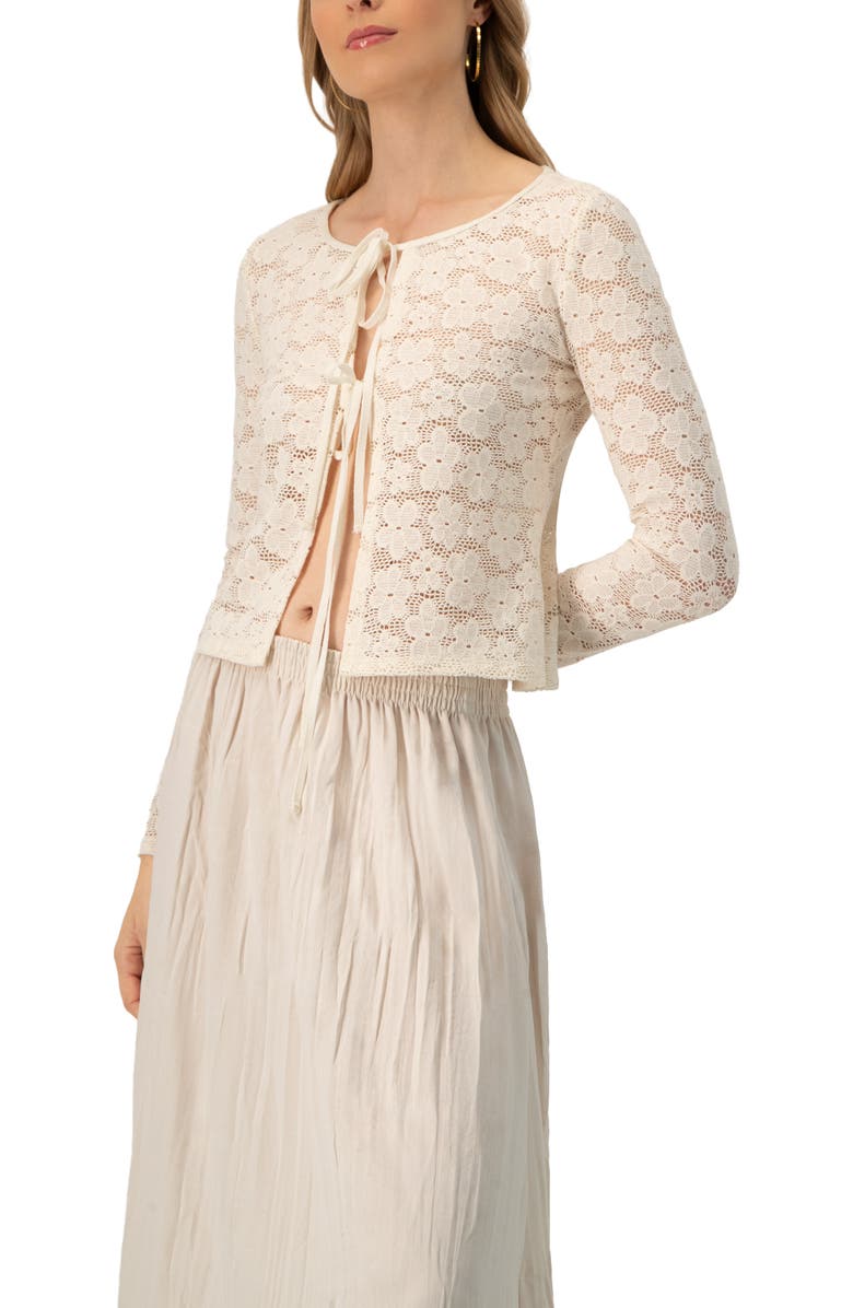 IVONNE Long Sleeve Knitted Lace Straight Blouse, Alternate, color, Ivory