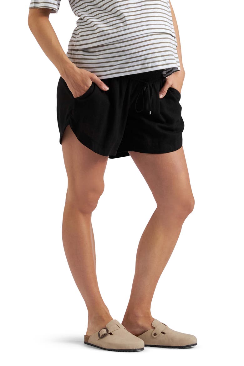 Byron Shirred Linen Short, Alternate, color, BLACK
