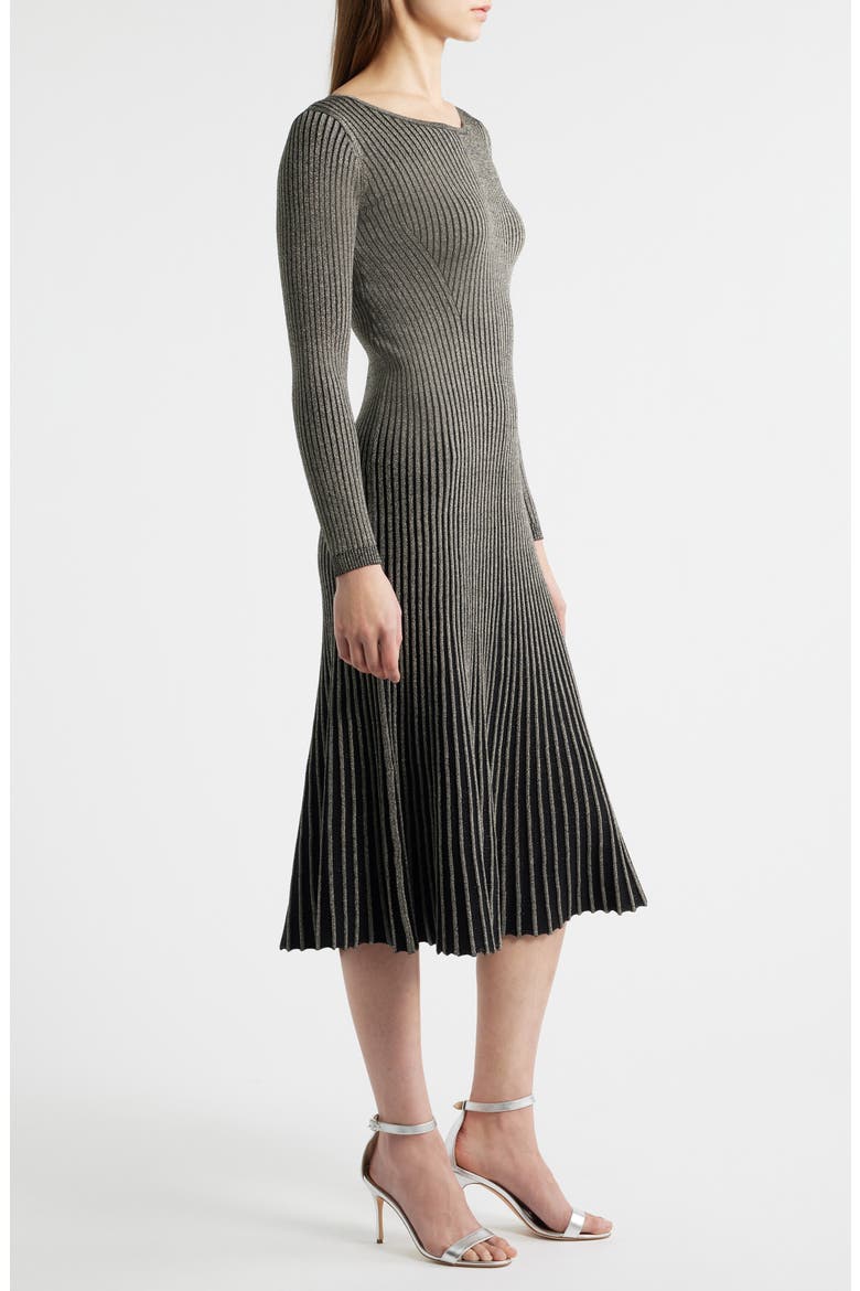 The Lillie Metallic Long Sleeve Rib Maxi Dress, Alternate, color, NOIR/ GOLD LUREX