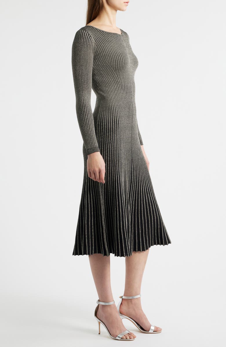 Elie Tahari The Lillie Metallic Long Sleeve Rib Maxi Dress, Alternate, color, Noir/ Gold Lurex