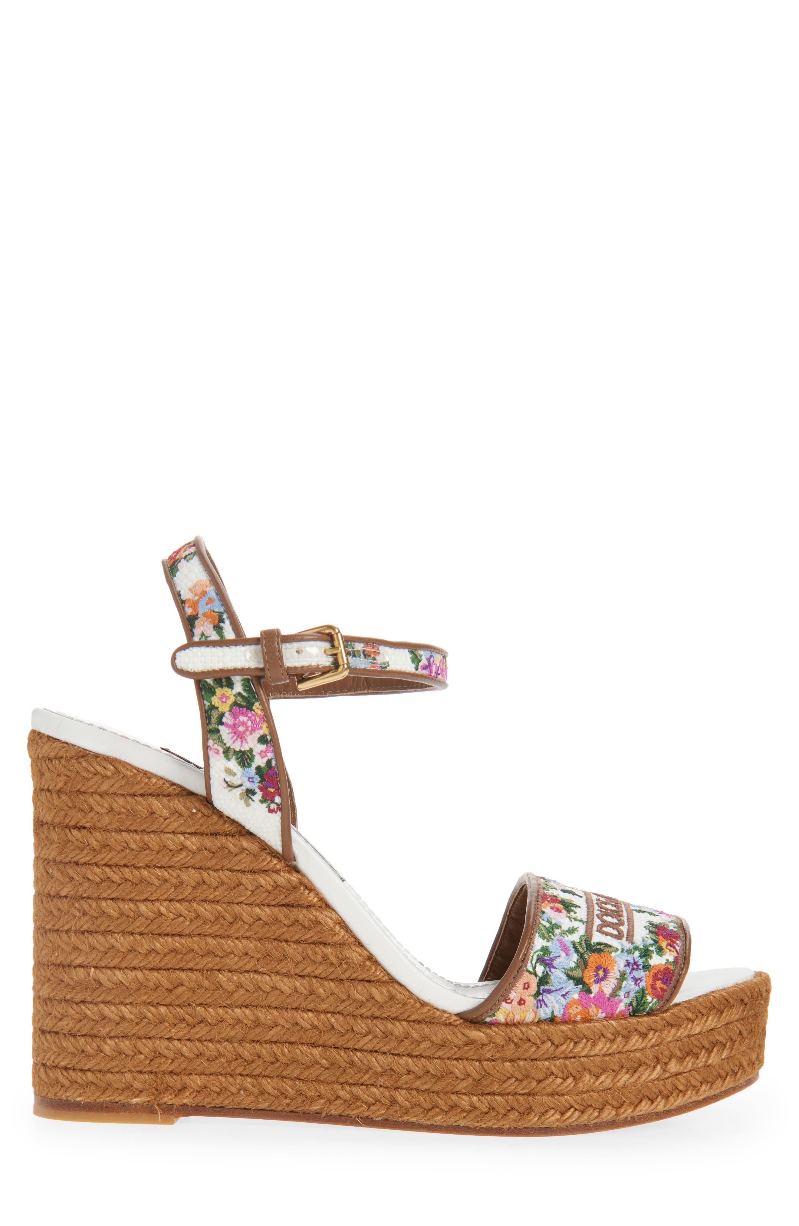 Dolce&Gabbana Floral Embroidered Espadrille Wedge Sandal, Alternate, color, Bianco/ Multicolor
