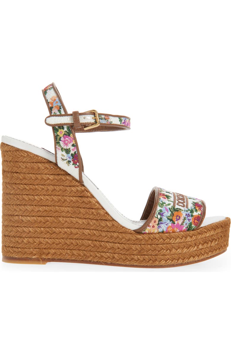 Dolce&Gabbana Floral Embroidered Espadrille Wedge Sandal, Alternate, color, Bianco/ Multicolor