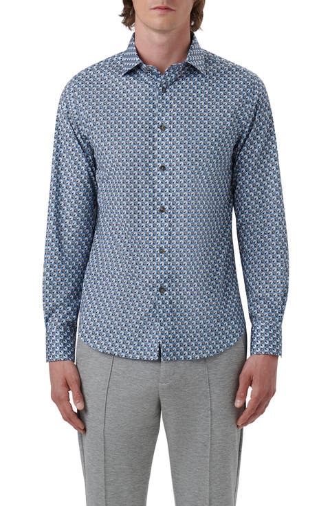 Axel Geometric Print Stretch Button-Up Shirt