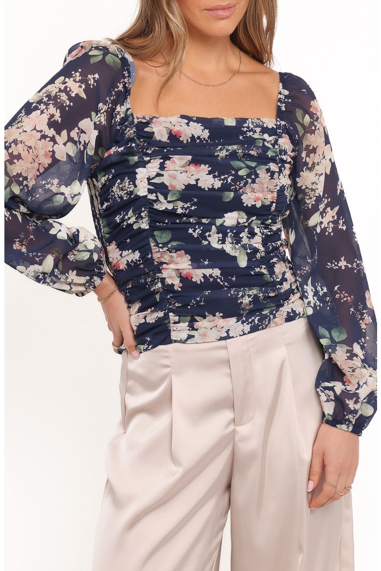 Maia Floral Ruched Top, Main, color, NAVY FLORAL