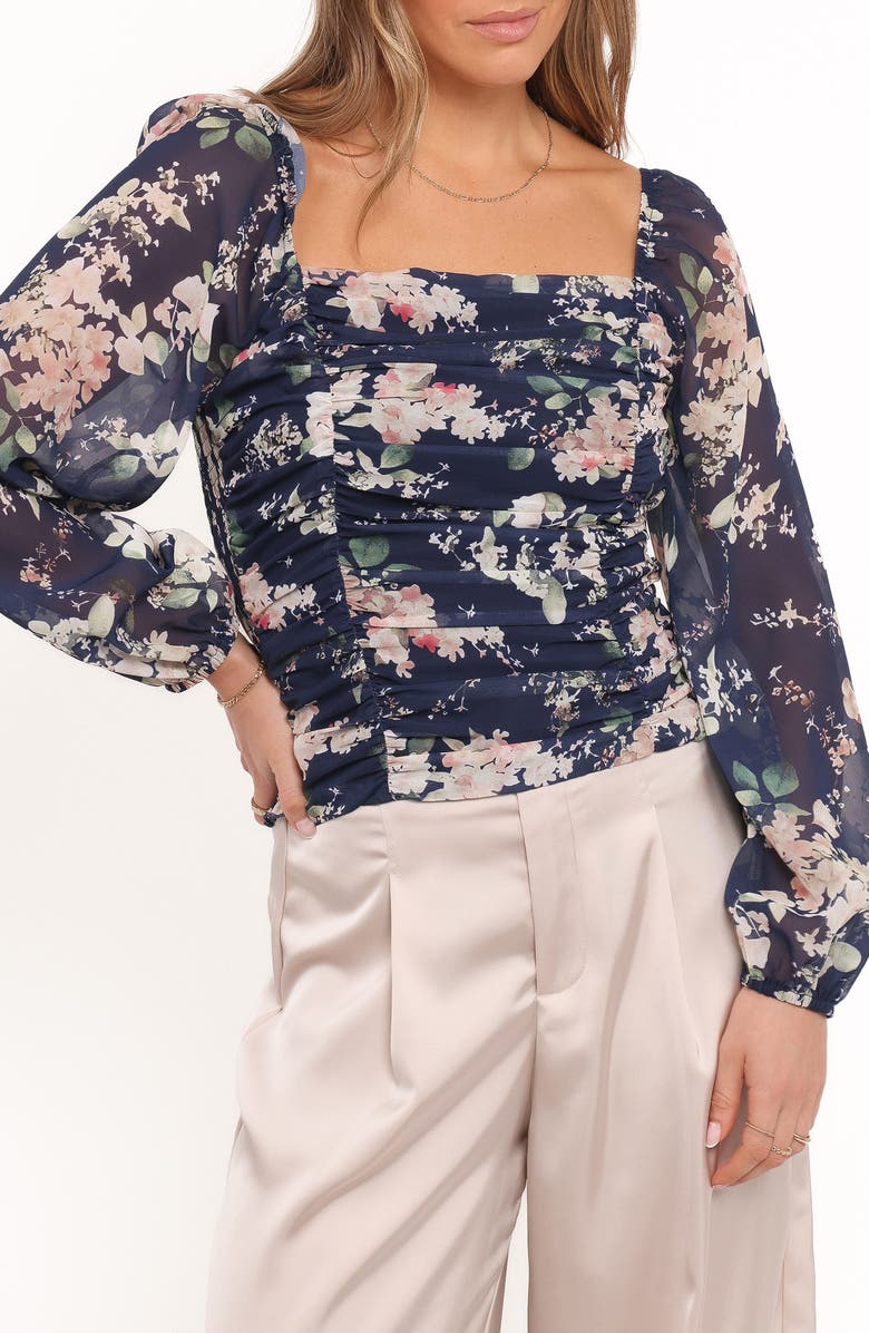 Petal & Pup Maia Floral Ruched Top, Main, color, Navy Floral