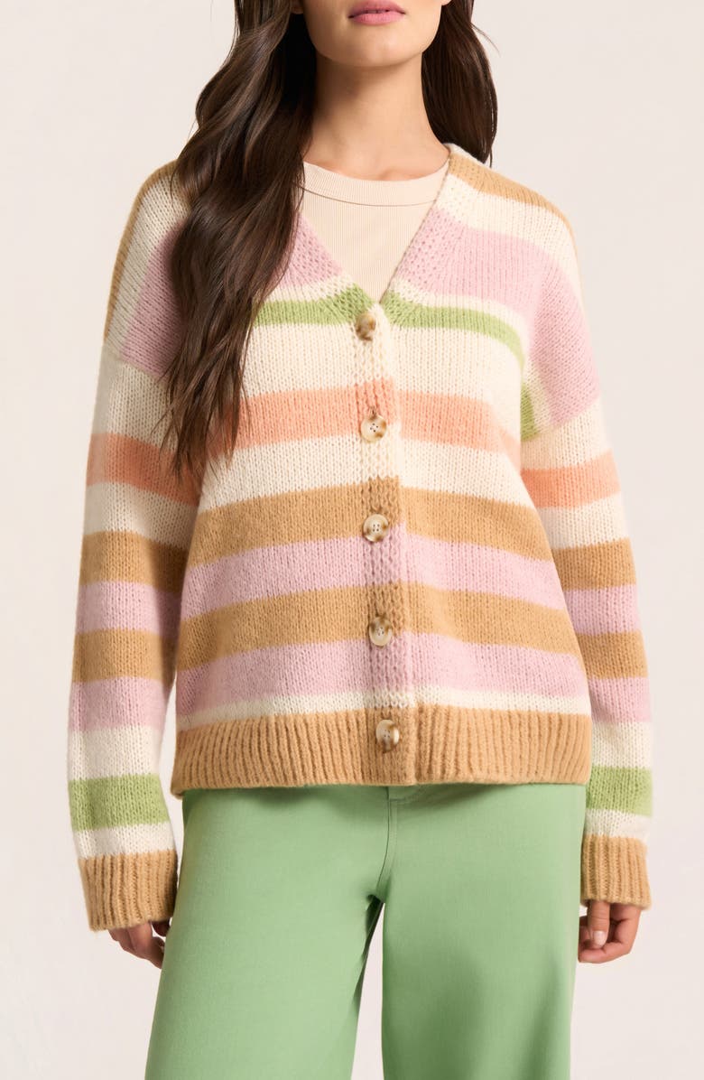 matty m. Lucca Stripe Cardigan, Main, color, Camel