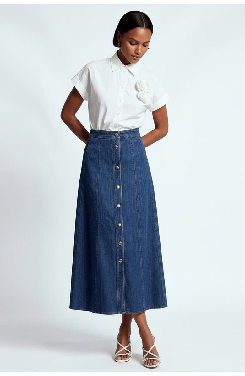 Exquise Aliana Denim Midi Skirt, Alternate, color, Indigo