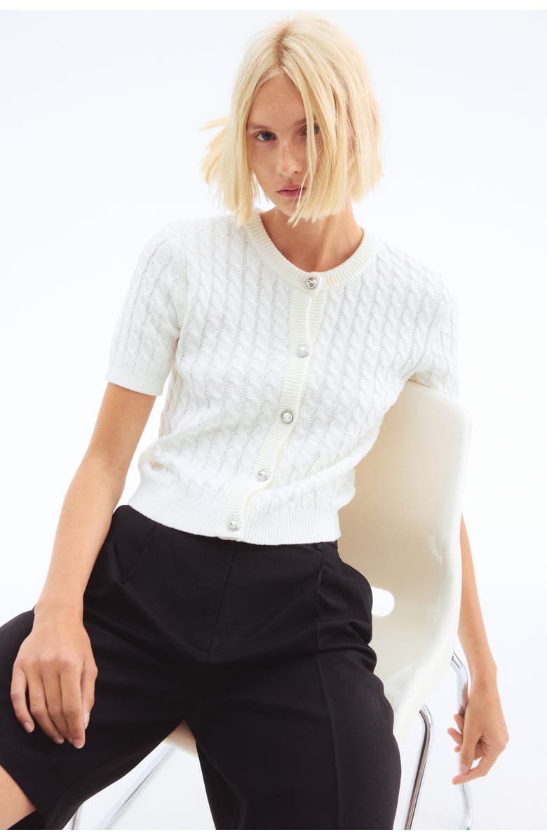 H&M Cable-knit Cardigan, Alternate, color, White