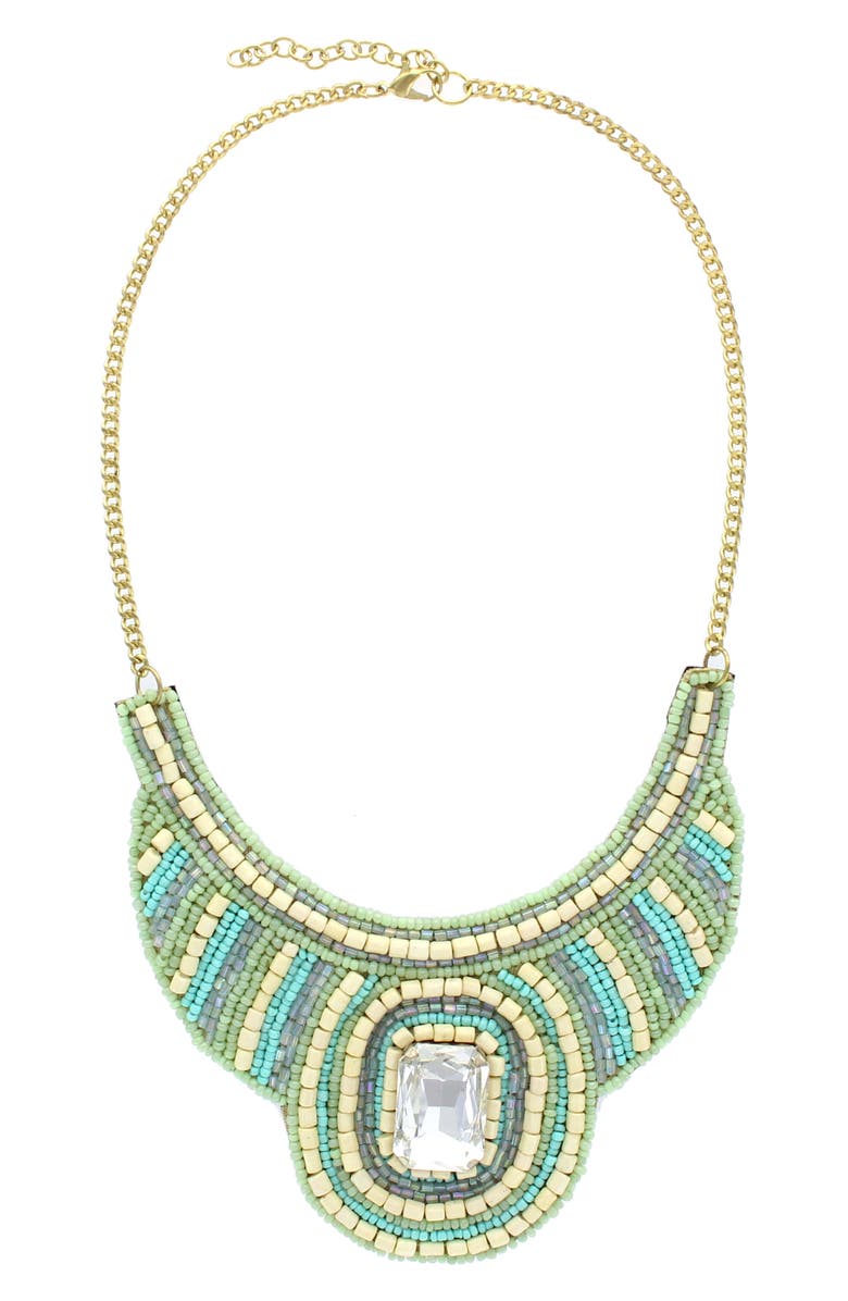 OLIVIA WELLES Malia Beaded Bib Necklace, Alternate, color, Gold / Mint