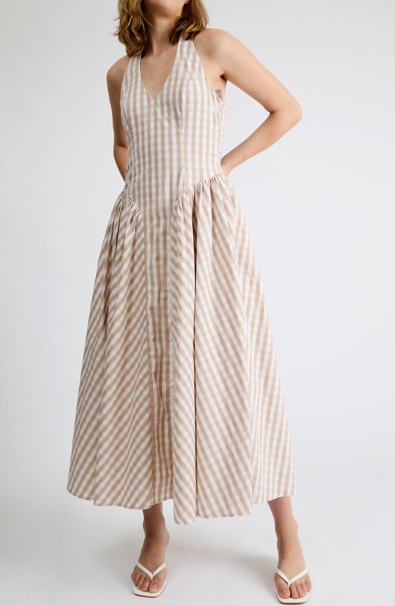 Extro & Vert Elodie Gingham Halter Dress, Alternate, color, Beige Gingham
