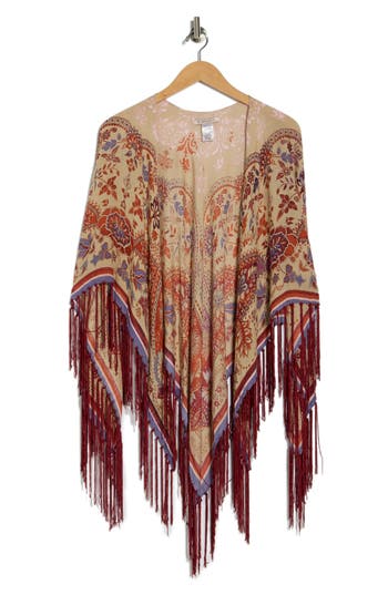 Bcbg Floral Fringe Cape In Multi