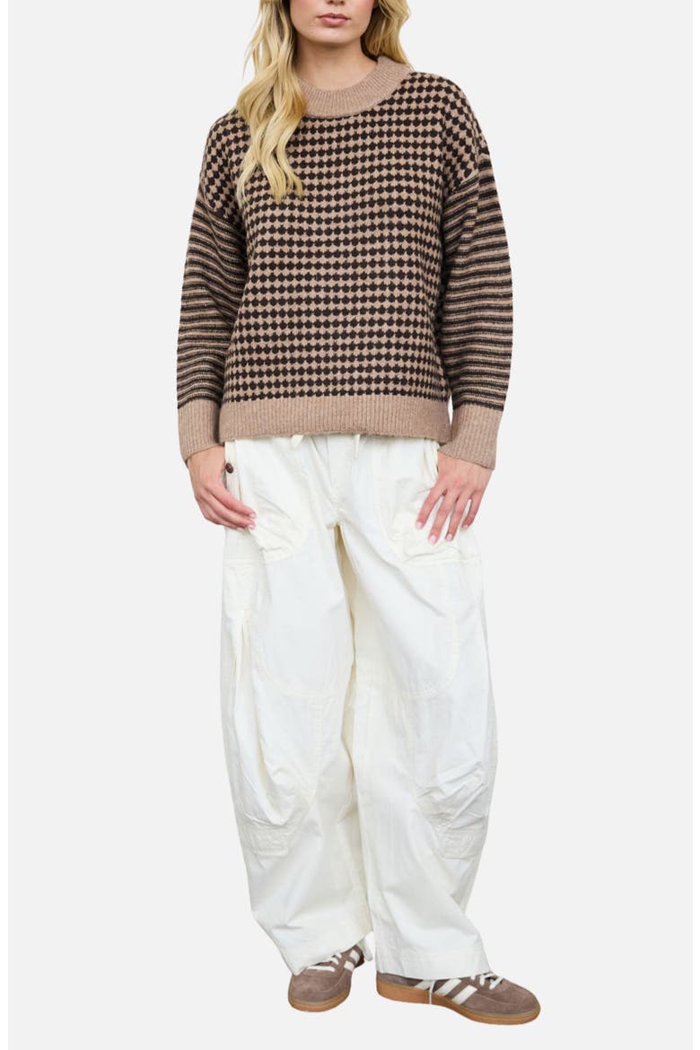 Houndstooth Stripe Sweater, Alternate, color, BROWN