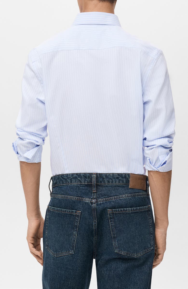MANGO Slim Fit Stripe Button-Up Shirt, Alternate, color, Sky Blue
