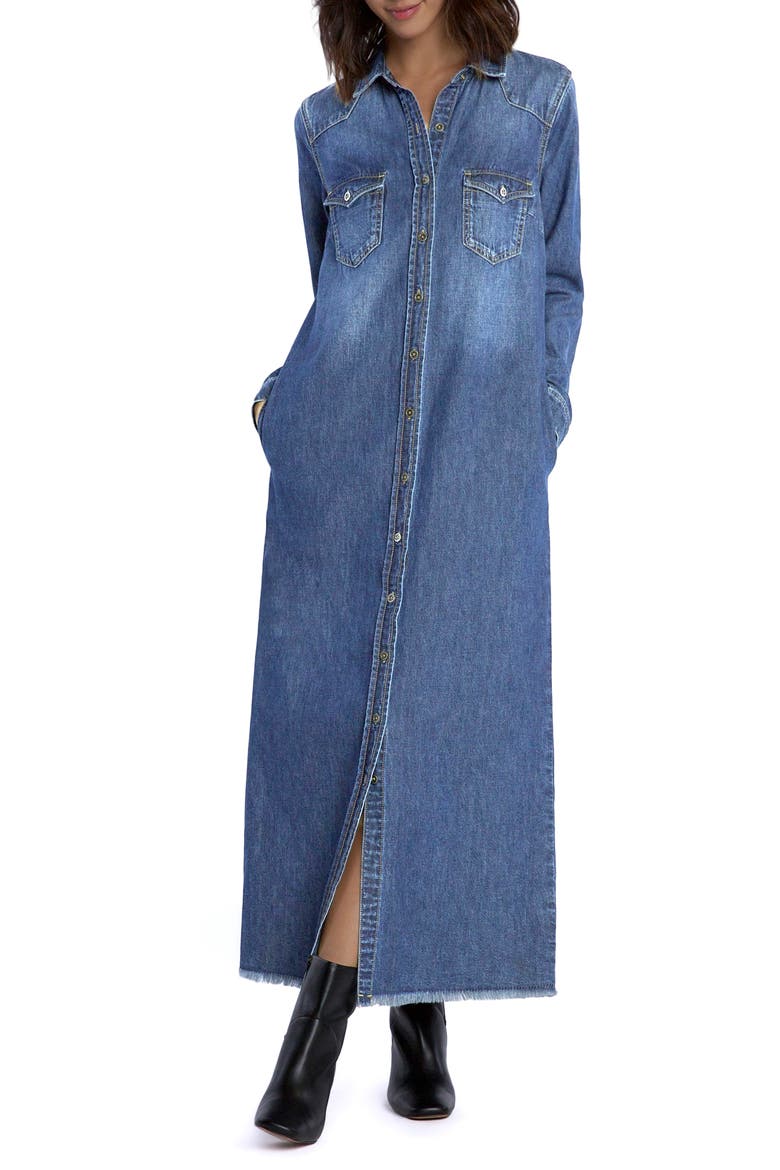 Long Sleeve Denim Maxi Shirtdress, Main, color, MONTERY BLUE