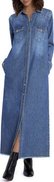 Wash Lab Denim Long Sleeve Denim Maxi Shirtdress