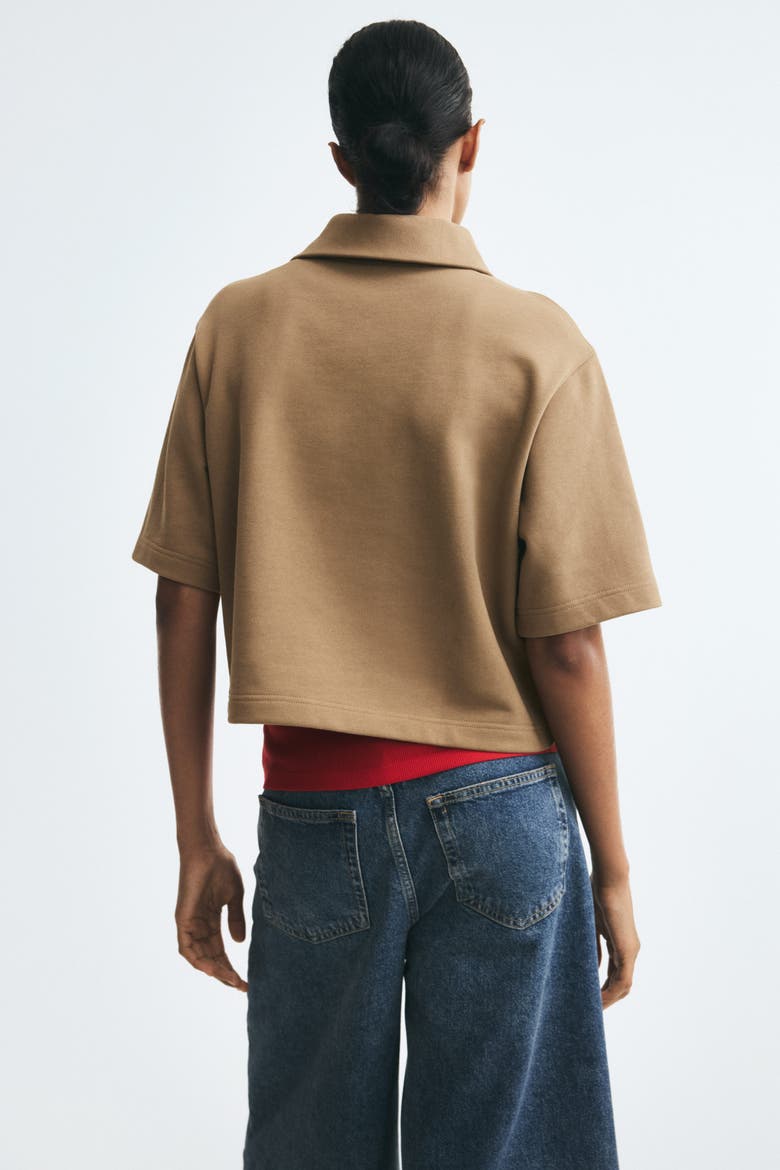 Cotton Half-Zip Polo Shirt, Alternate, color, Dark beige