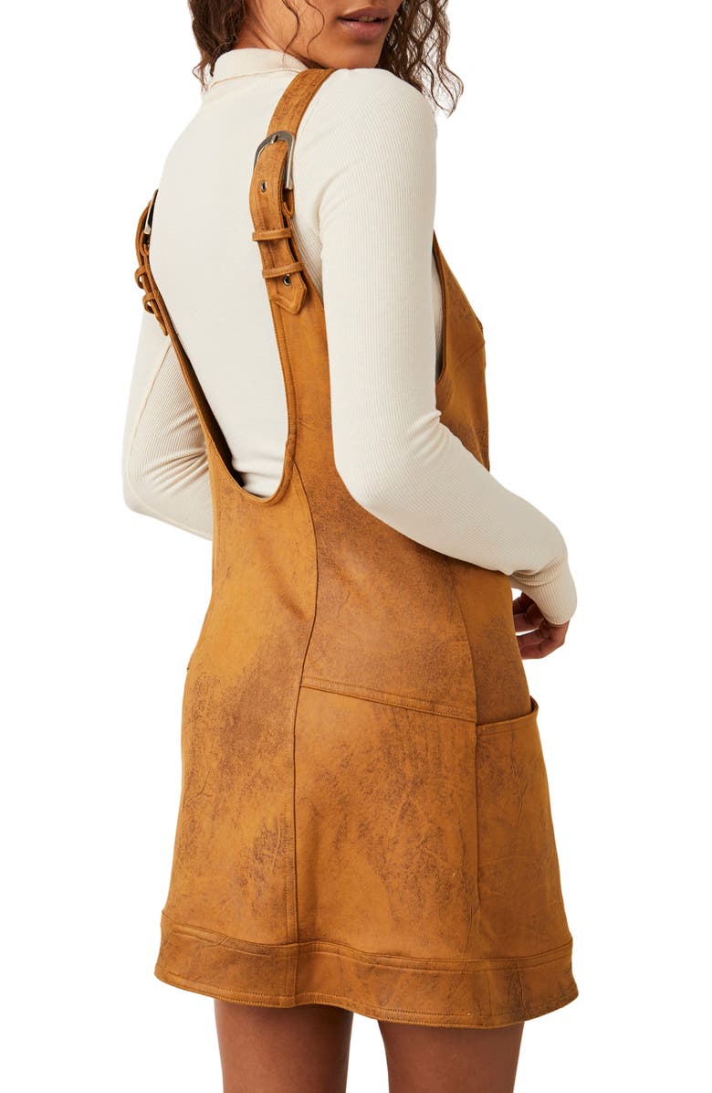 Free People Western Wind Faux Leather Minidress, Alternate, color, 