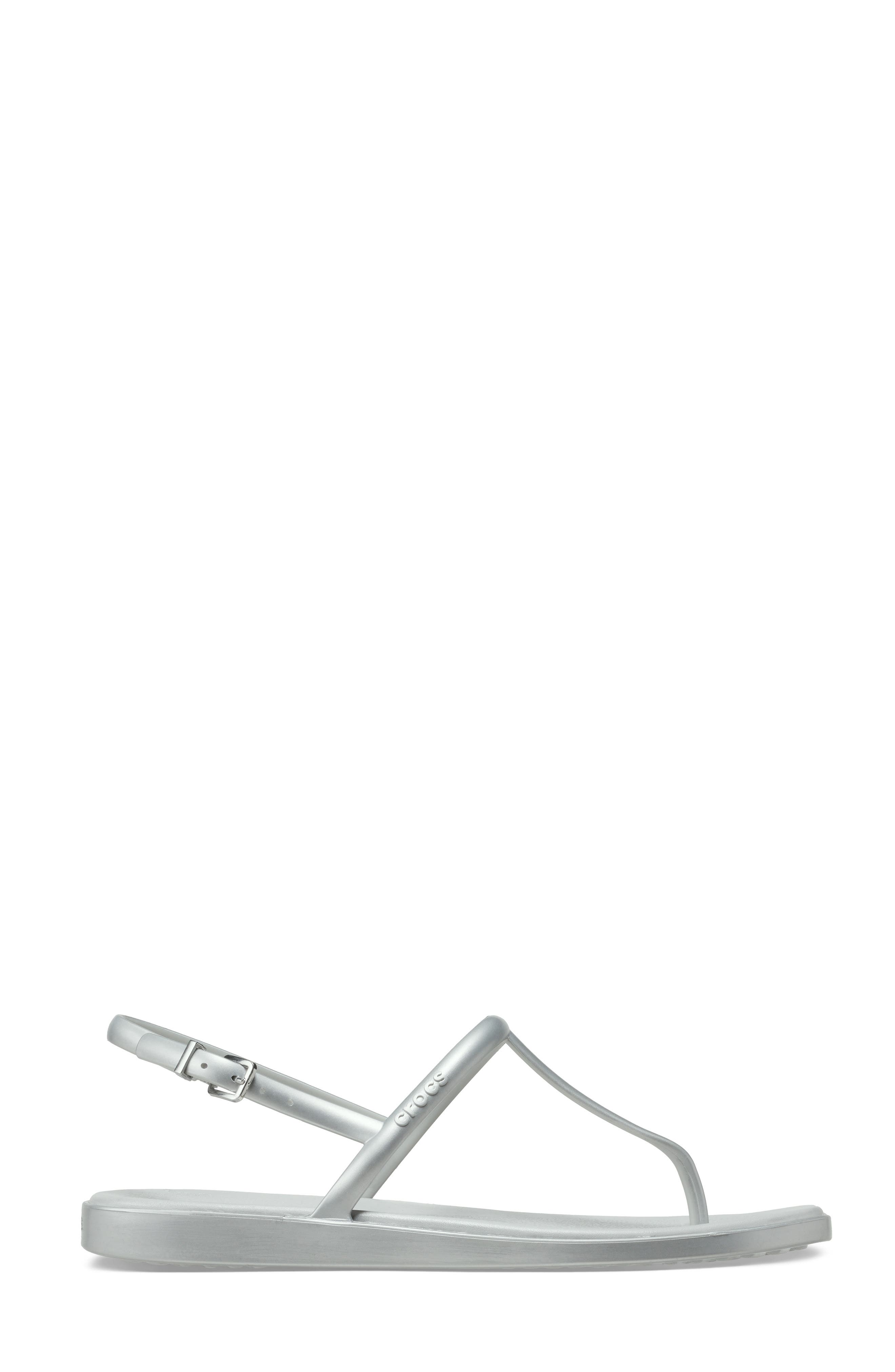 CROCS Miami Metallic T-Strap Sandal, Alternate, color, Silver