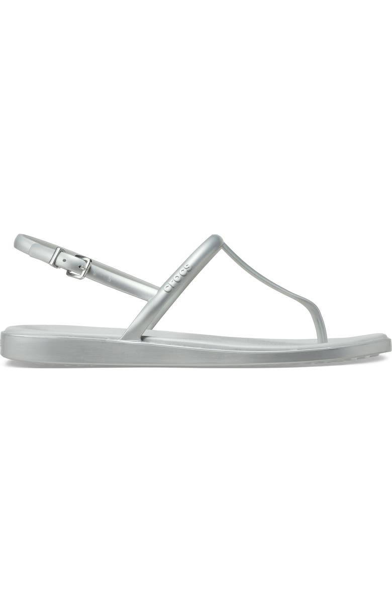 CROCS Miami Metallic T-Strap Sandal, Alternate, color, Silver