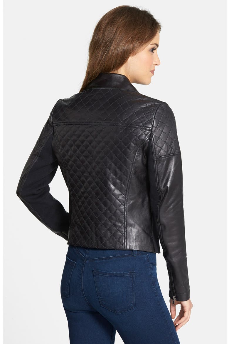 Quilt Detail Leather Jacket, Alternate, color, BLACK