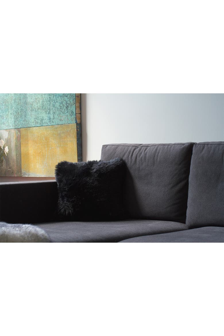 New Zealand Genuine Sheepskin Shearling Pillow - Set of 2, Alternate, color, BLACK