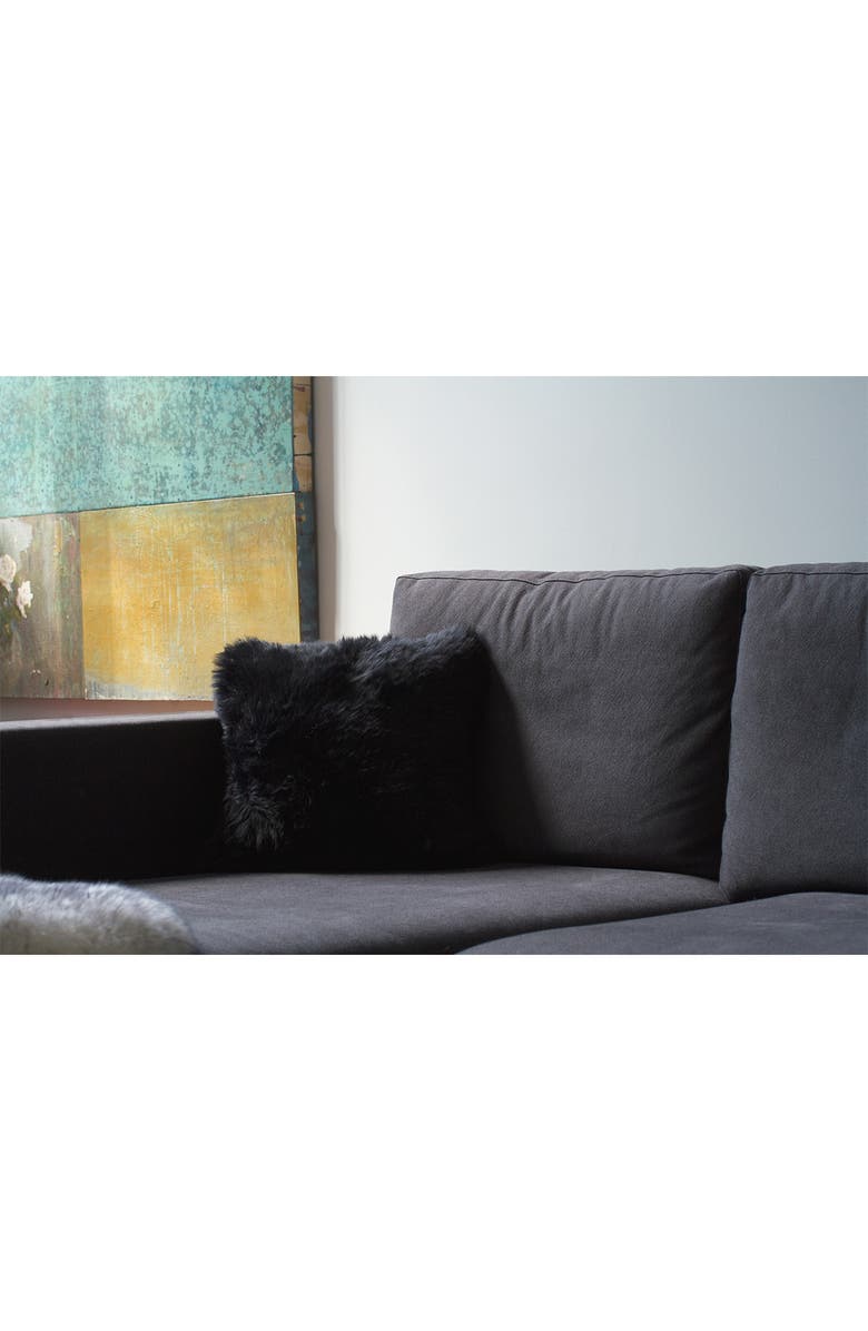 NATURAL New Zealand Genuine Sheepskin Shearling Pillow - Set of 2, Alternate, color, Black