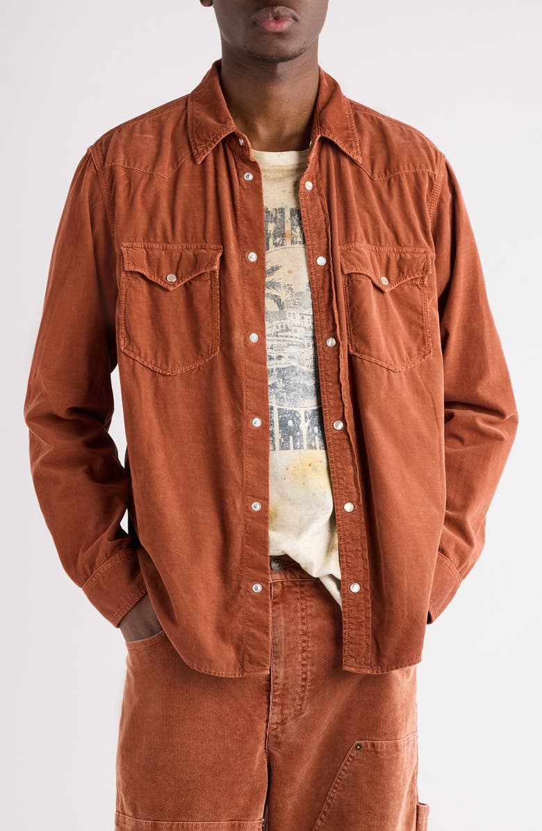 Isabel Marant Vasco Corduroy Snap-Up Shirt, Main, color, Rust