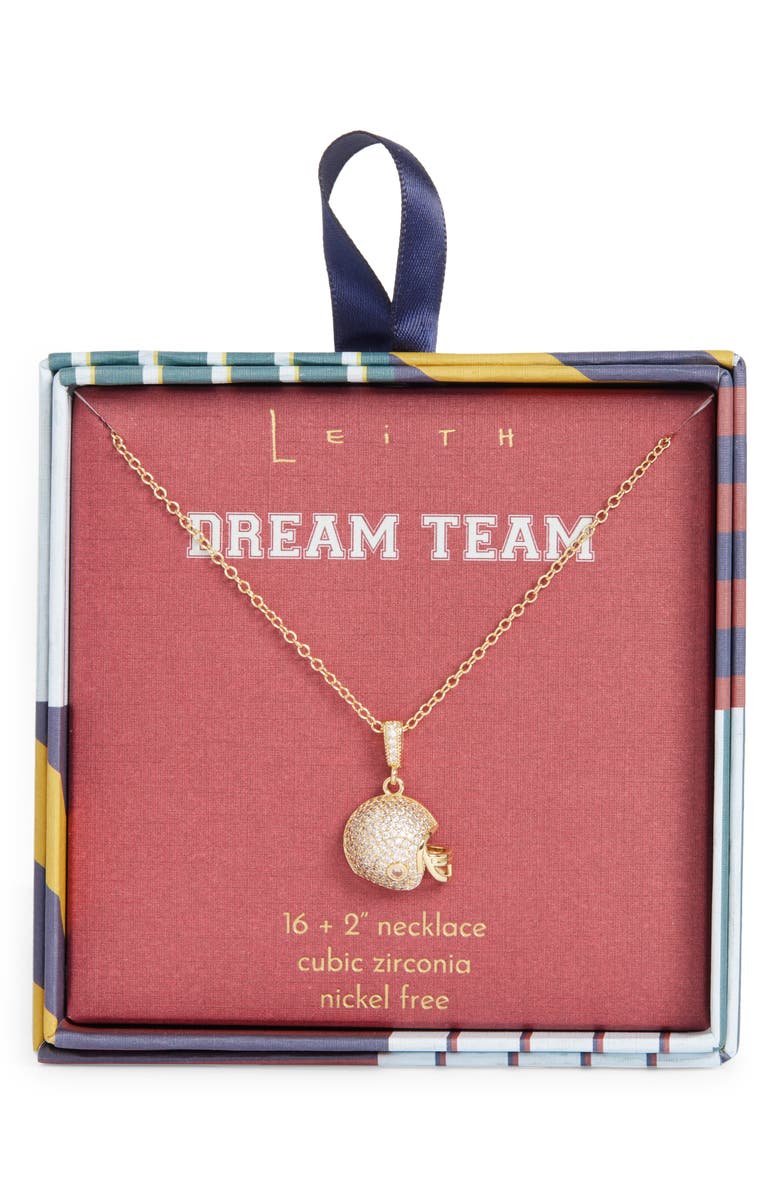 Leith Pavé CZ Football Helmet Pendant Necklace, Main, color, Clear- Gold