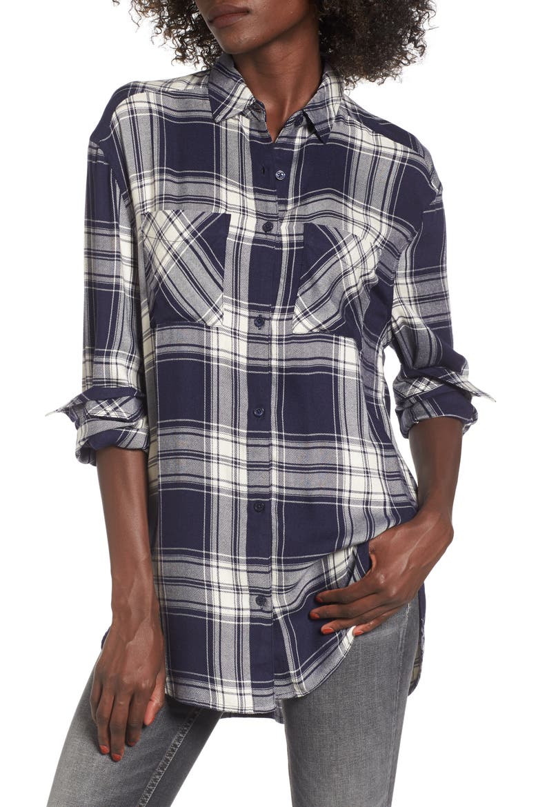 Oversize Flannel Shirt, Main, color, NAVY PEACOAT ROSE PLAID
