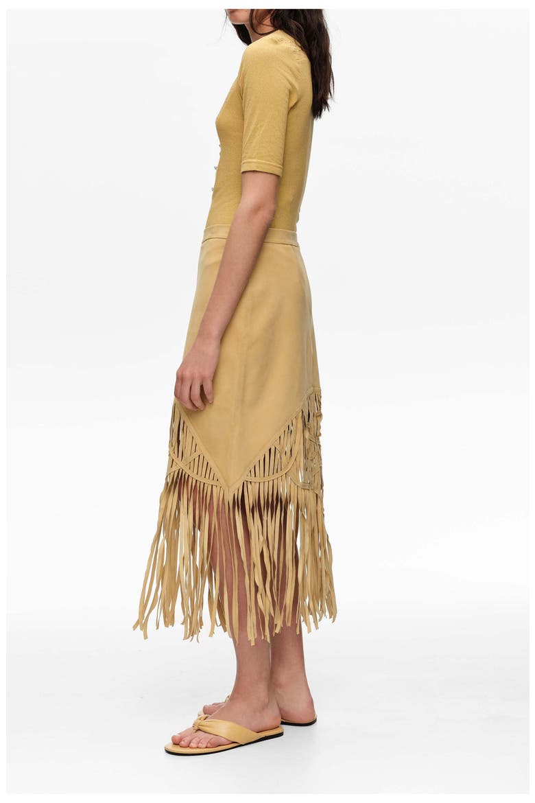 Suede Midi Skirt With Irregular Fringes, Alternate, color, MUSTARD