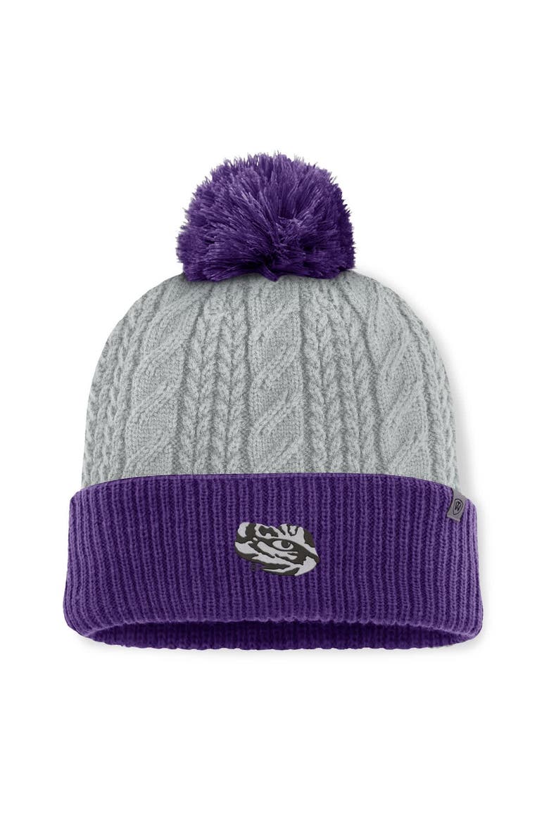 Women's Top of the World Gray/Purple LSU Tigers Becca Cuffed Knit Hat with Pom, Alternate, color, Gray