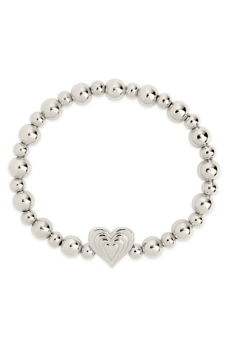 Sterling Forever Beating Heart Beaded Stretch Bracelet, Main, color, 