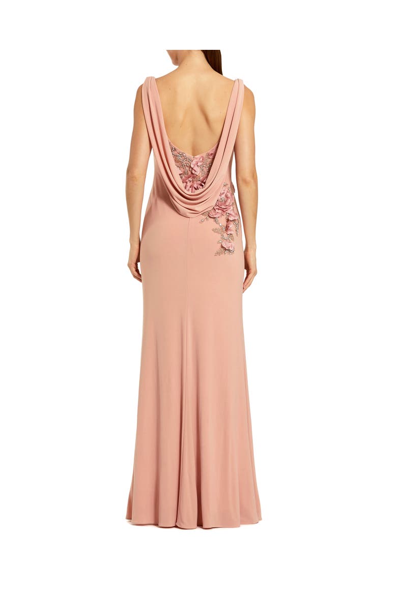 Sleeveless 3D Flower Detailing Cowl Neck Gown, Alternate, color, Peach