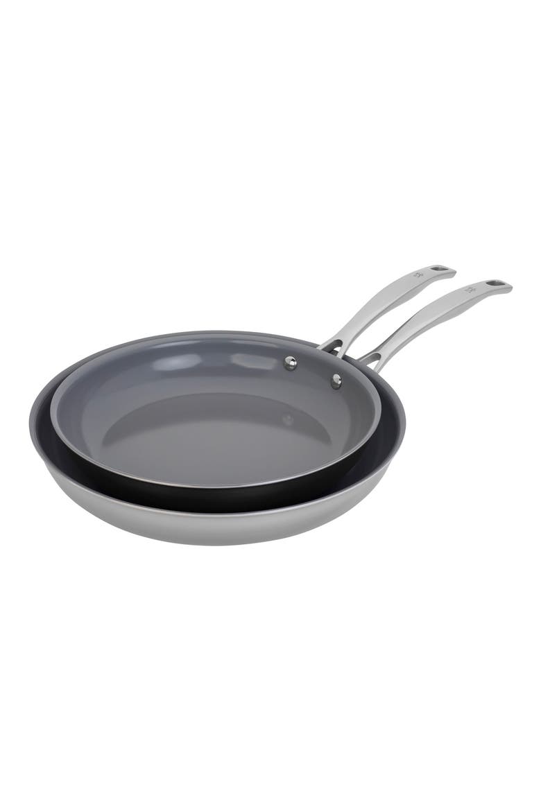Clad Ceramic Nonstick Pan Set, Main, color, SILVER