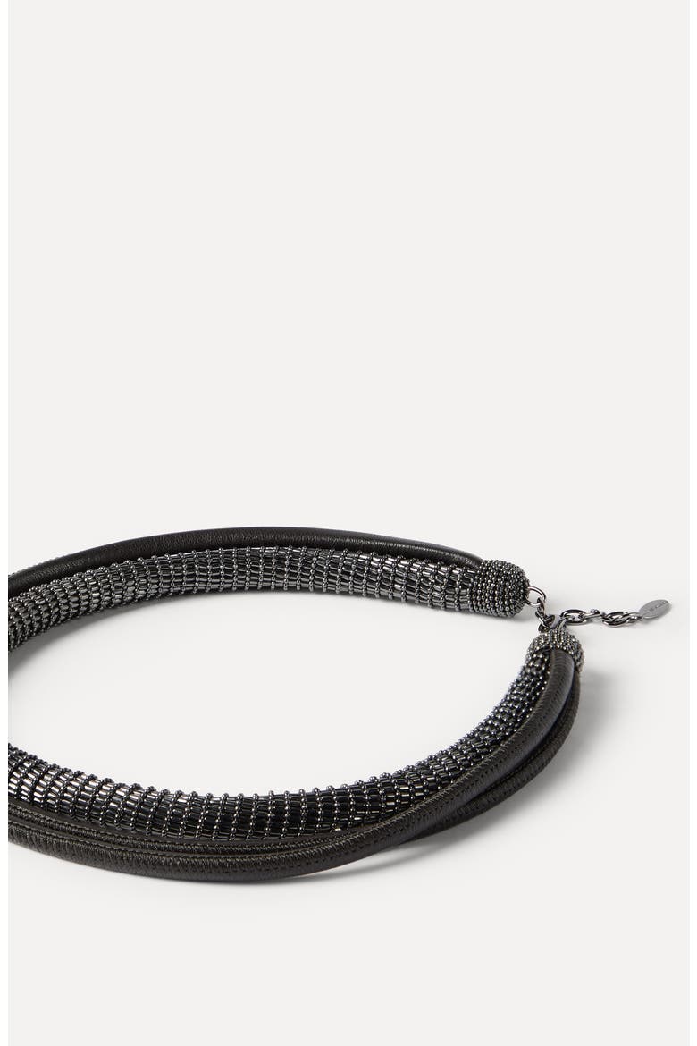 Leather precious necklace, Alternate, color, Black