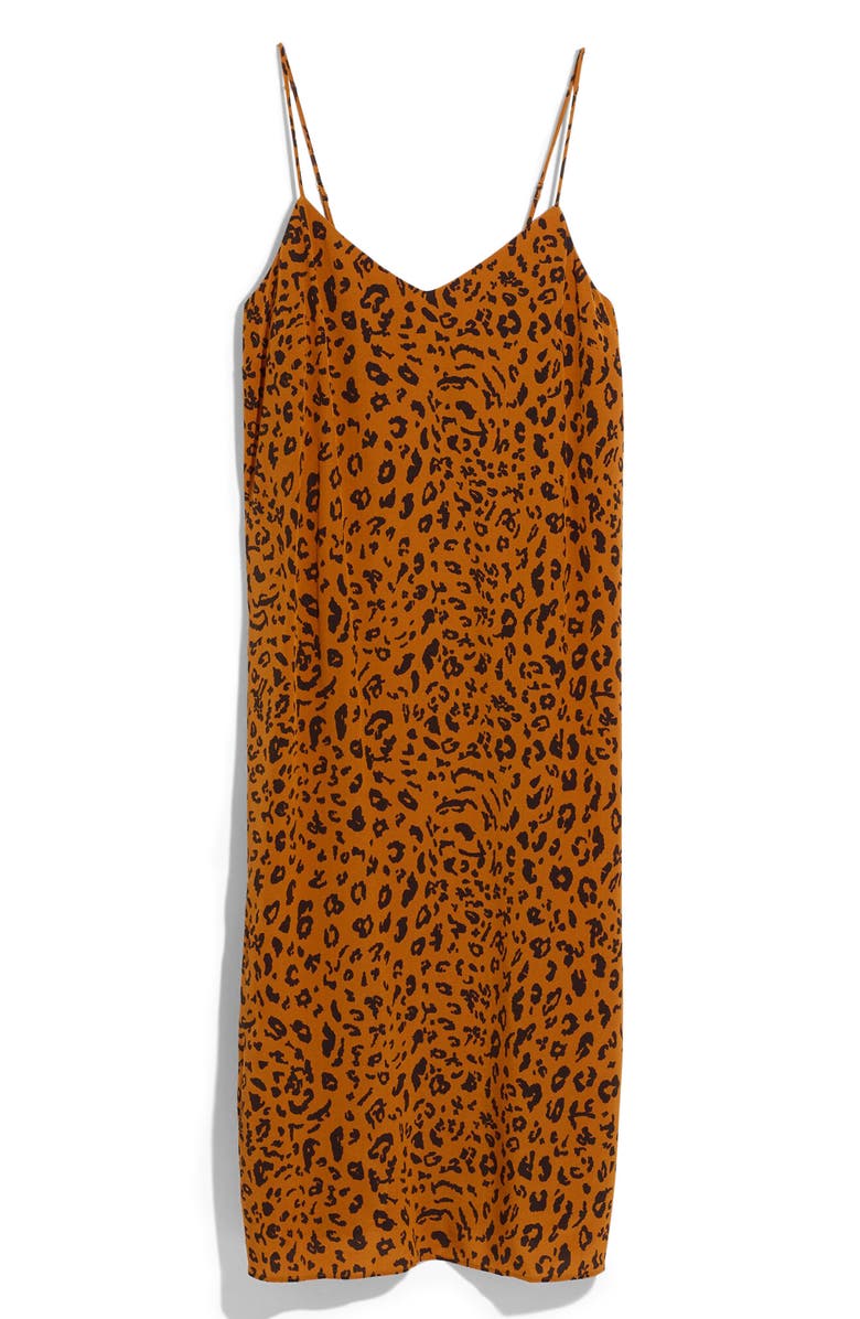 Madewell Literal Leopard Silk Side Slit Slipdress, Alternate, color, 