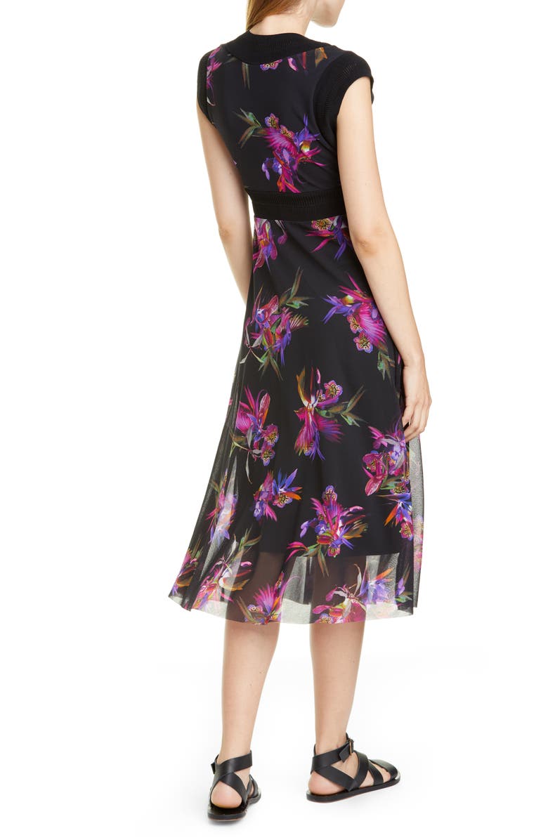 Fuzzi Floral Print Midi Dress, Alternate, color, 