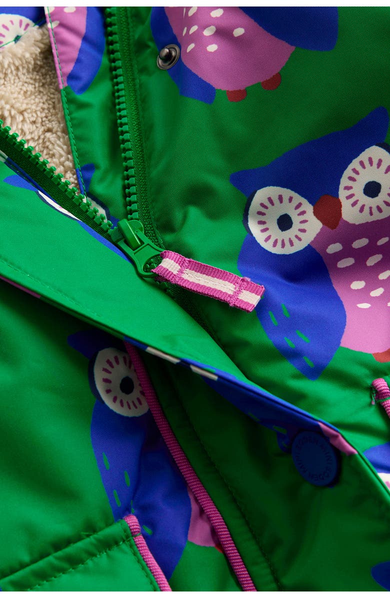 Mini Boden Kids' Fleece Lined Jacket, Alternate, color, Rich Emerald Geo Owls