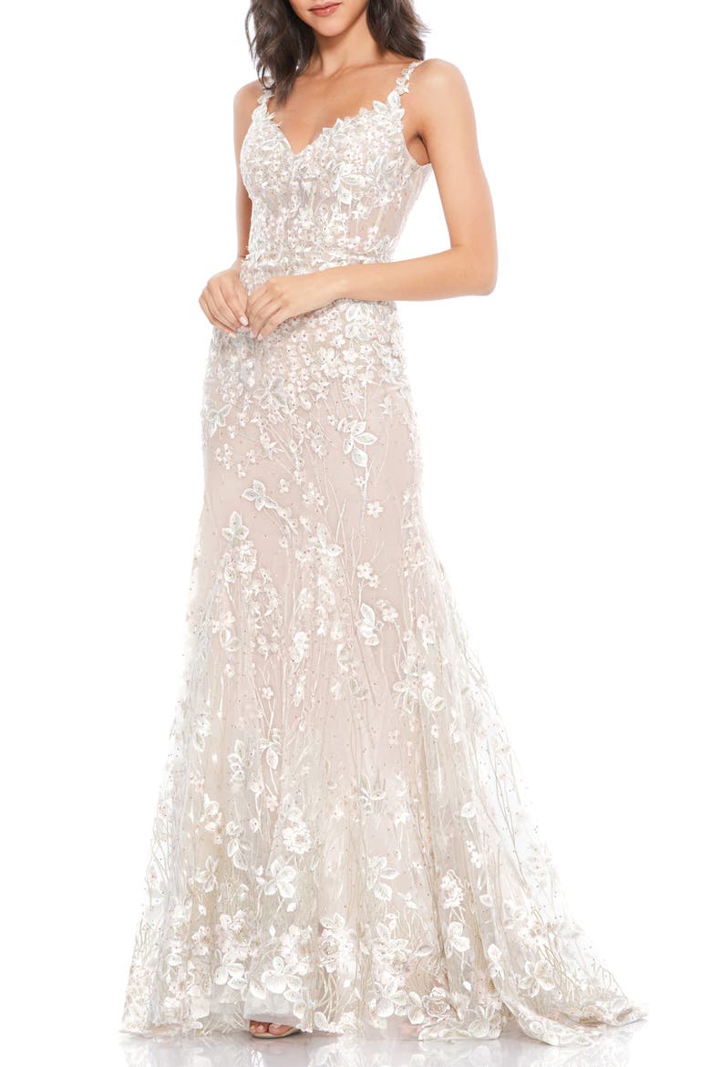 Floral Embroidered Corset Bodice Gown, Alternate, color, NUDE MULTI
