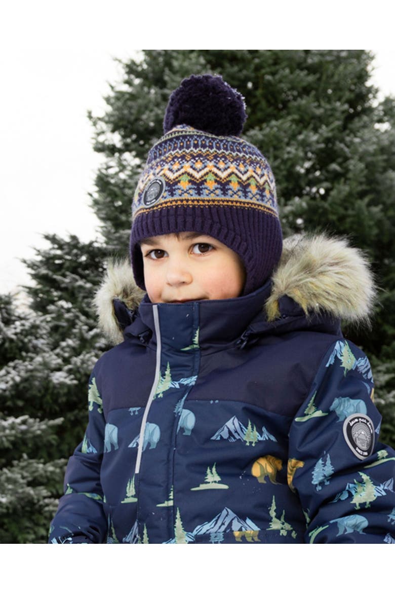 Lined Peruvian Knit Hat with Pompom, Alternate, color, Taupe and Navy