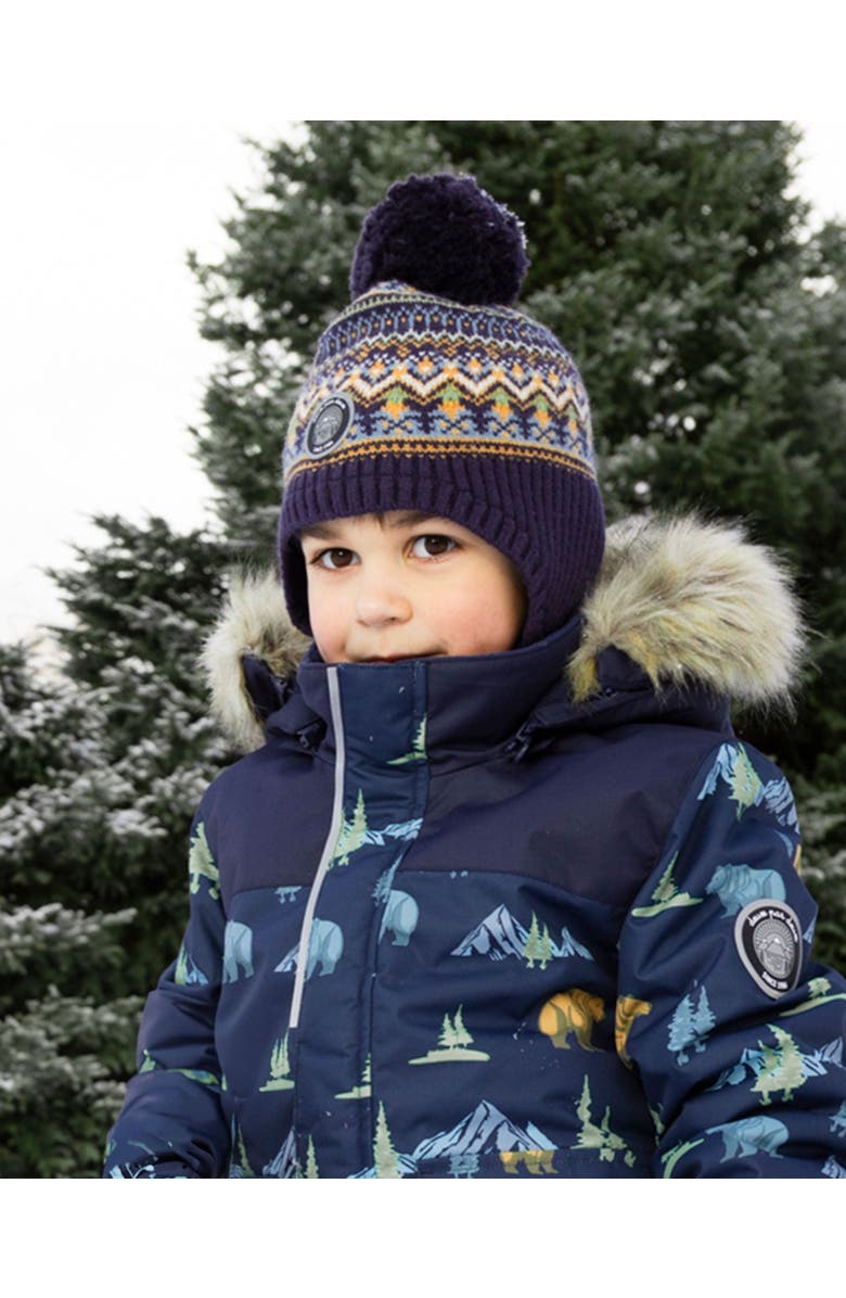 Deux par Deux Lined Peruvian Knit Hat with Pompom, Alternate, color, Taupe And Navy